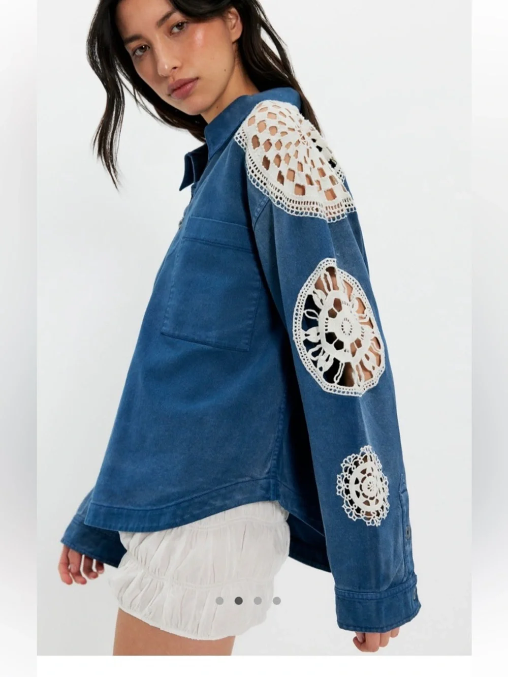 Free People Washed and Crafted Crochet Polo- Size Small